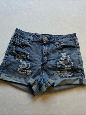 SO Distressed Roll-Cuff Denim Shorts - Blue